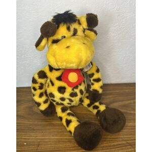 Giraffe Plush Stuffed Animal Wearing Red Flower Rattle Necklace Butterfly